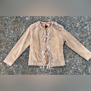 Live a Little Genuine Suede Pleated Jacket with Fringe, Size Small